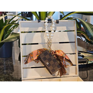 Louis Vuitton Damier Ebene Key Case Holder with Wristlet, Twilly & Charms Added